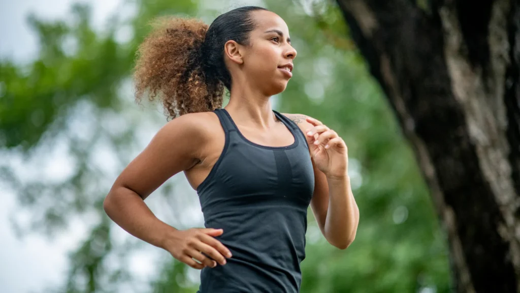 Women running in garden